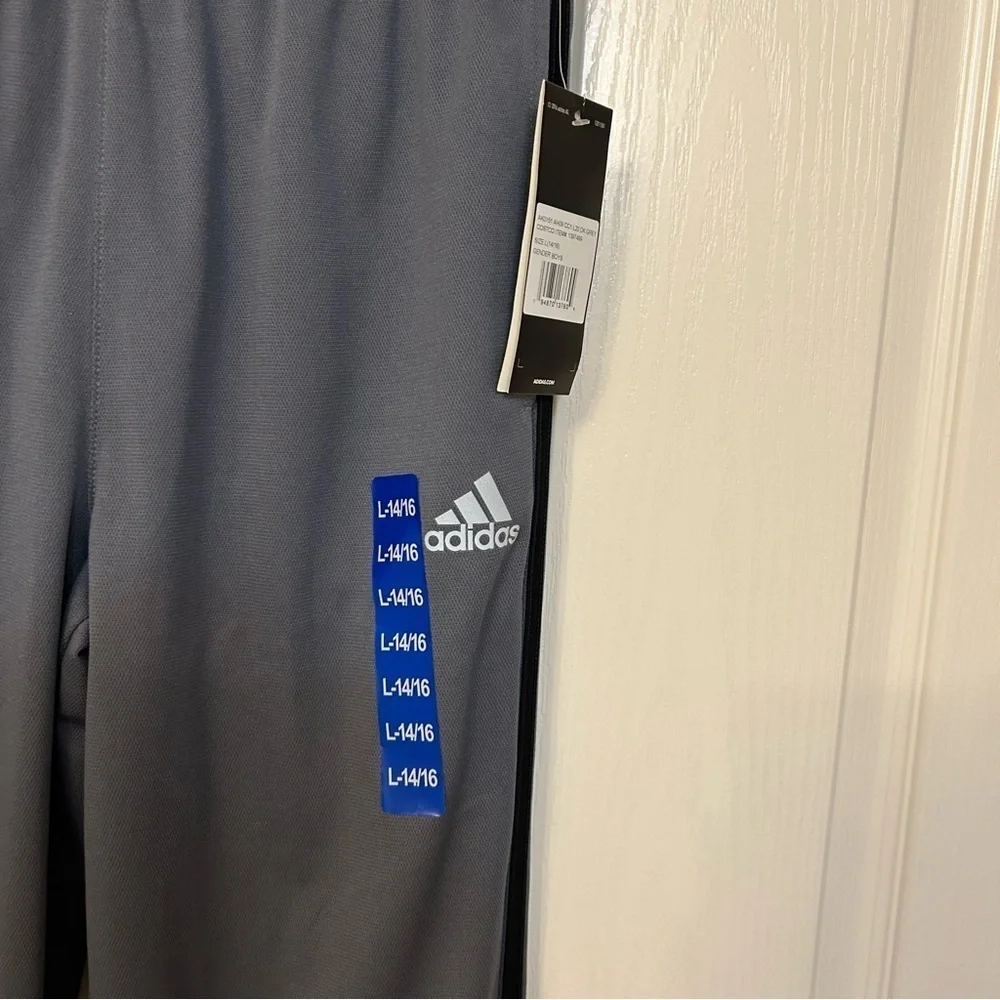 Adidas youth boys' 3-stripe active pants in grey with black stripes size L 14/16